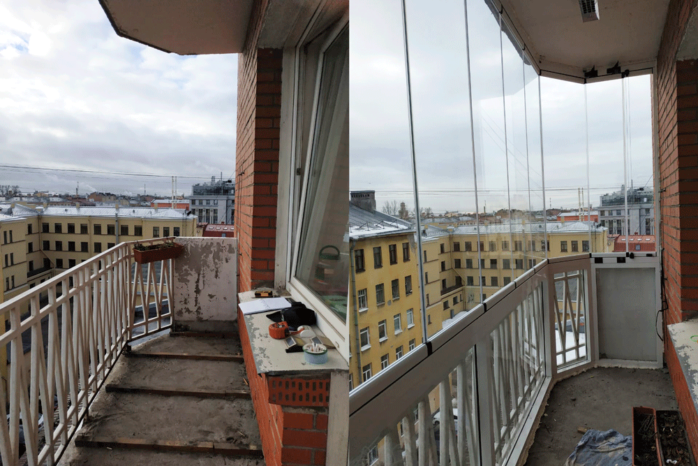 раздвижное безрамное остекление балкона